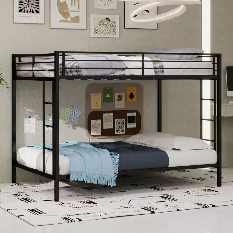 Lits superposés en métal robustes grand lit/double avec échelles et barrière de sécurité sur toute la longueur, cadre de lit contemporain pour chambre à coucher, appartements