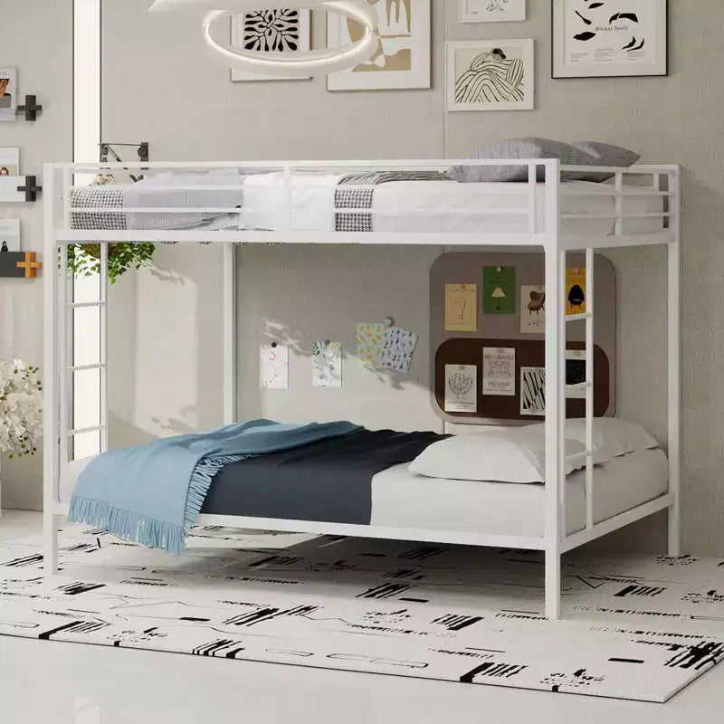 Lits superposés en métal robustes grand lit/double avec échelles et barrière de sécurité sur toute la longueur, cadre de lit contemporain pour chambre à coucher, appartements