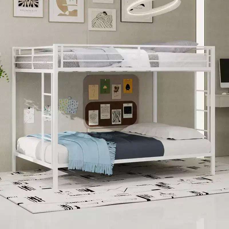 Lits superposés en métal robustes grand lit/double avec échelles et barrière de sécurité sur toute la longueur, cadre de lit contemporain pour chambre à coucher, appartements