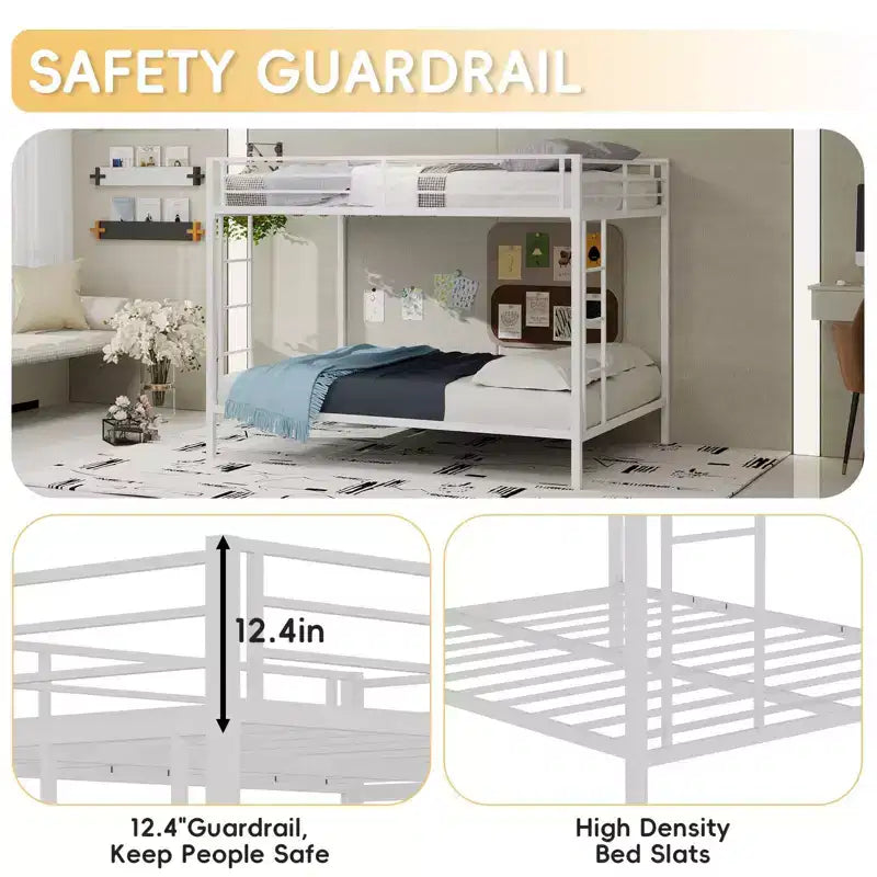 Lits superposés en métal robustes grand lit/double avec échelles et barrière de sécurité sur toute la longueur, cadre de lit contemporain pour chambre à coucher, appartements