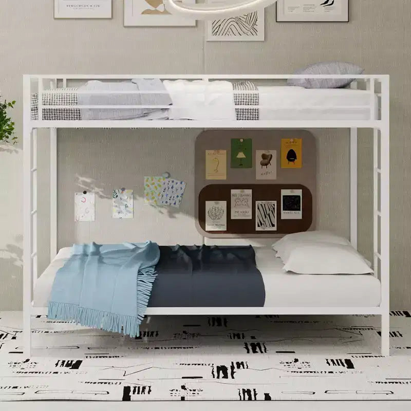 Lits superposés en métal robustes grand lit/double avec échelles et barrière de sécurité sur toute la longueur, cadre de lit contemporain pour chambre à coucher, appartements