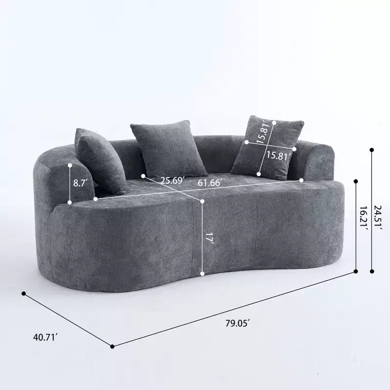 Canapé moderne en forme de croissant à dossier bas avec coussins profonds et oreillers, canapé futon en tissu chenille pour salon, appartements