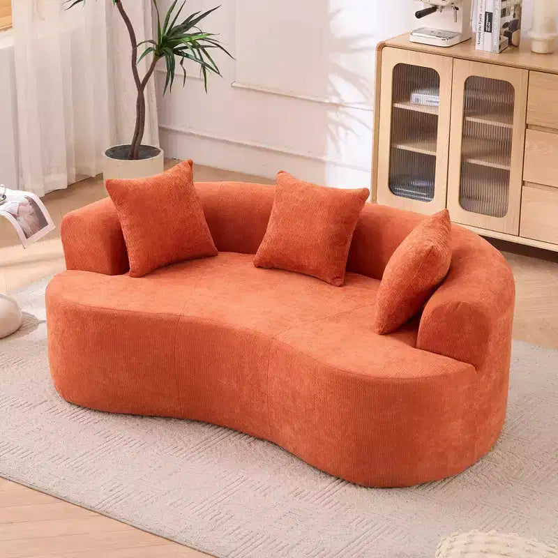 Canapé moderne en forme de croissant à dossier bas avec coussins profonds et oreillers, canapé futon en tissu chenille pour salon, appartements