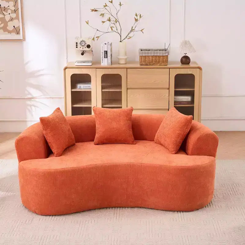 Canapé moderne en forme de croissant à dossier bas avec coussins profonds et oreillers, canapé futon en tissu chenille pour salon, appartements