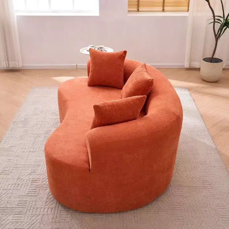 Canapé moderne en forme de croissant à dossier bas avec coussins profonds et oreillers, canapé futon en tissu chenille pour salon, appartements