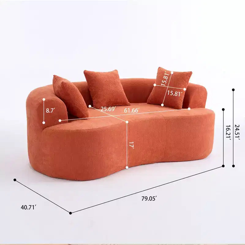 Canapé moderne en forme de croissant à dossier bas avec coussins profonds et oreillers, canapé futon en tissu chenille pour salon, appartements
