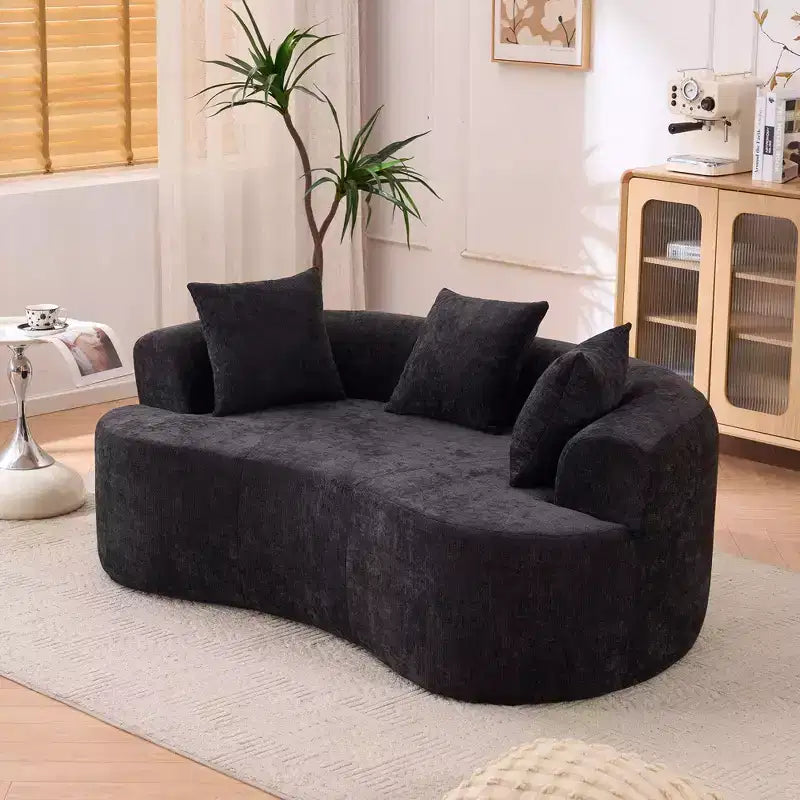 Canapé moderne en forme de croissant à dossier bas avec coussins profonds et oreillers, canapé futon en tissu chenille pour salon, appartements