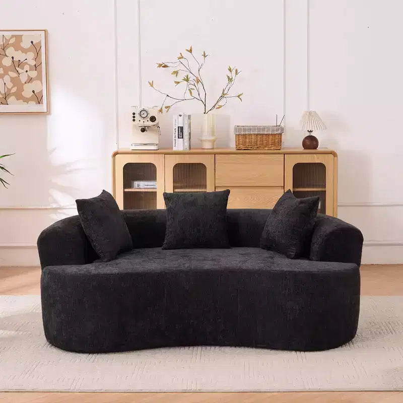 Canapé moderne en forme de croissant à dossier bas avec coussins profonds et oreillers, canapé futon en tissu chenille pour salon, appartements