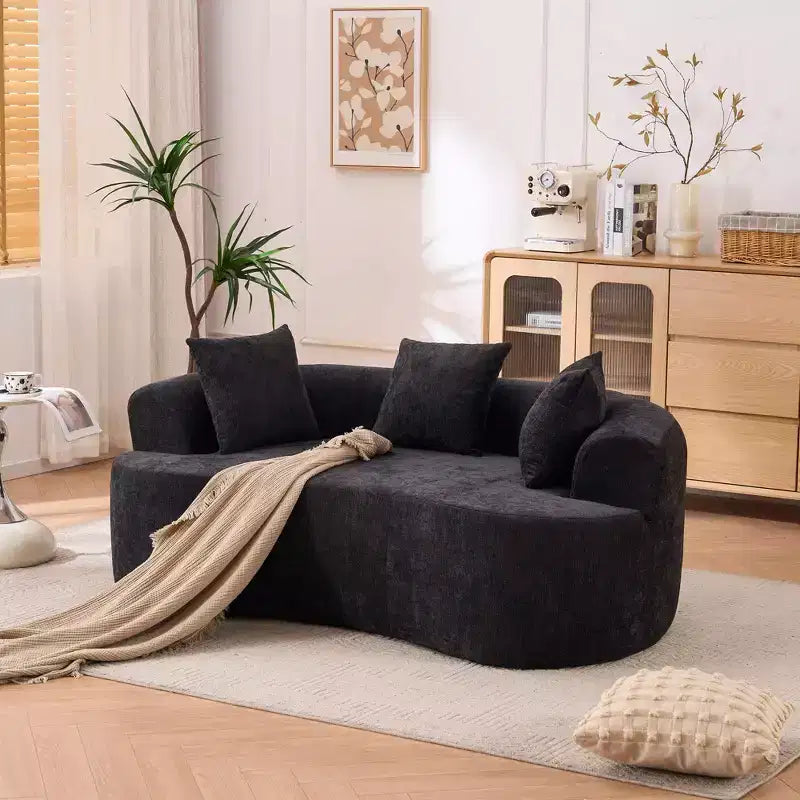 Canapé moderne en forme de croissant à dossier bas avec coussins profonds et oreillers, canapé futon en tissu chenille pour salon, appartements