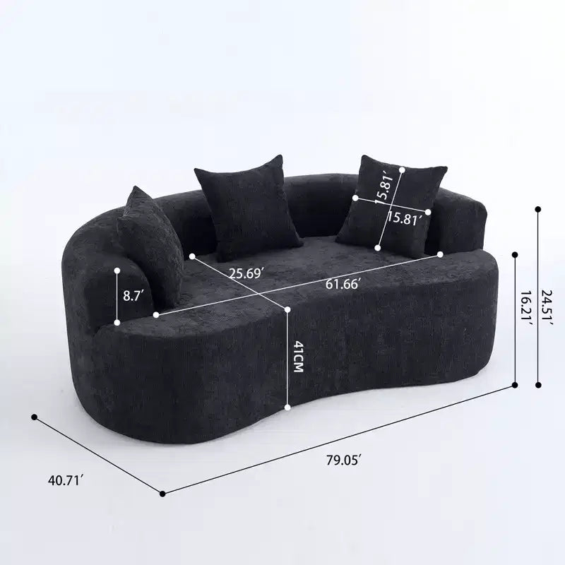 Canapé moderne en forme de croissant à dossier bas avec coussins profonds et oreillers, canapé futon en tissu chenille pour salon, appartements