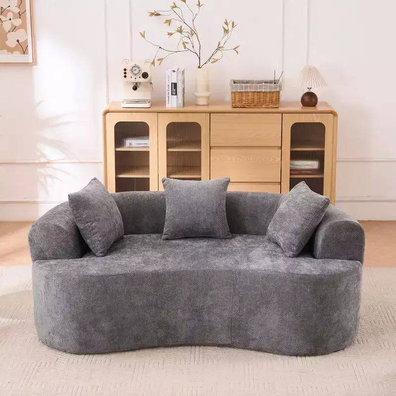 Canapé moderne en forme de croissant à dossier bas avec coussins profonds et oreillers, canapé futon en tissu chenille pour salon, appartements