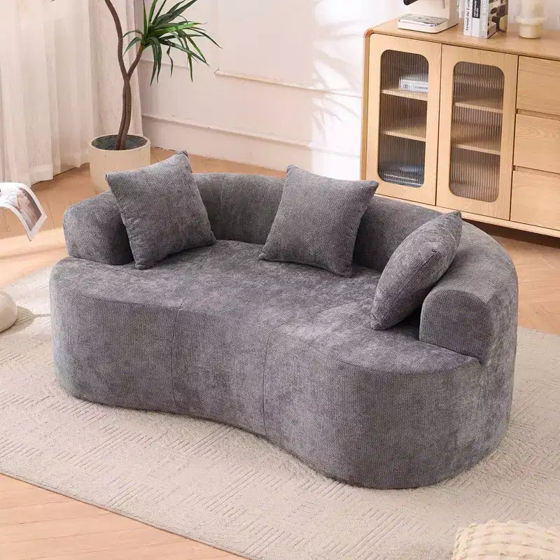 Canapé moderne en forme de croissant à dossier bas avec coussins profonds et oreillers, canapé futon en tissu chenille pour salon, appartements