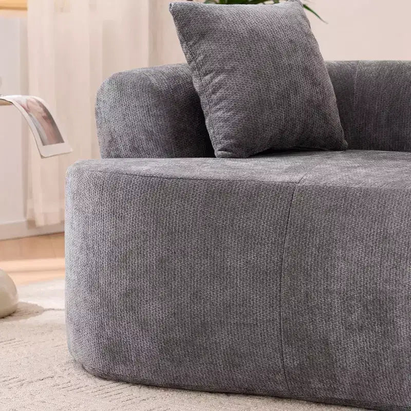 Canapé moderne en forme de croissant à dossier bas avec coussins profonds et oreillers, canapé futon en tissu chenille pour salon, appartements