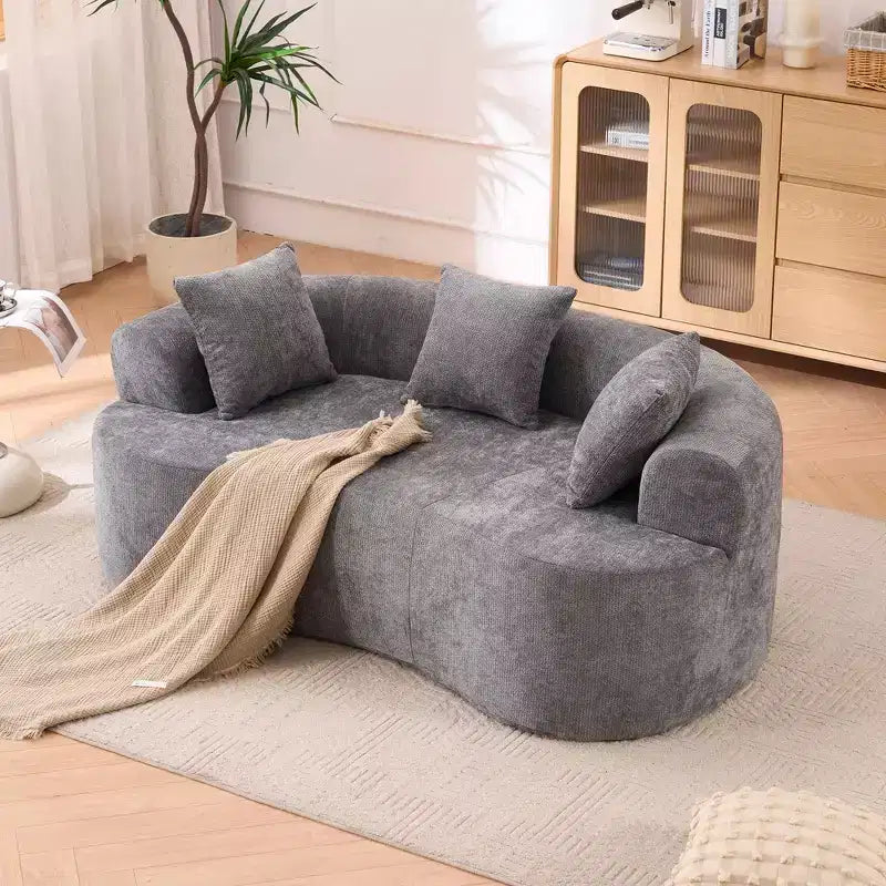 Canapé moderne en forme de croissant à dossier bas avec coussins profonds et oreillers, canapé futon en tissu chenille pour salon, appartements