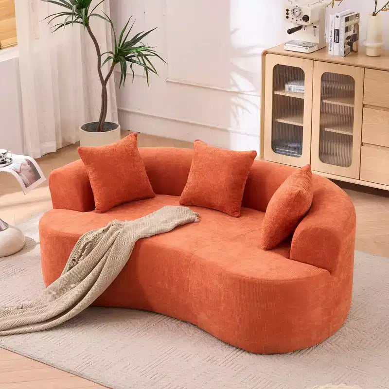Canapé moderne en forme de croissant à dossier bas avec coussins profonds et oreillers, canapé futon en tissu chenille pour salon, appartements