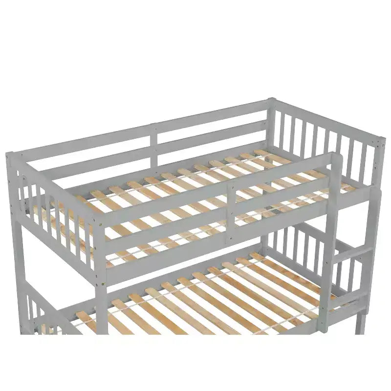 Lit superposé jumeau sur jumeau avec lit gigogne, en bois d'hévéa massif, convertible en deux lits jumeaux, échelle et barrières de sécurité, design peu encombrant