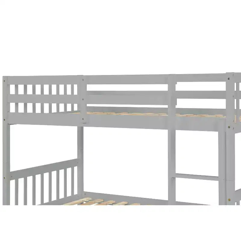 Lit superposé jumeau sur jumeau avec lit gigogne, en bois d'hévéa massif, convertible en deux lits jumeaux, échelle et barrières de sécurité, design peu encombrant