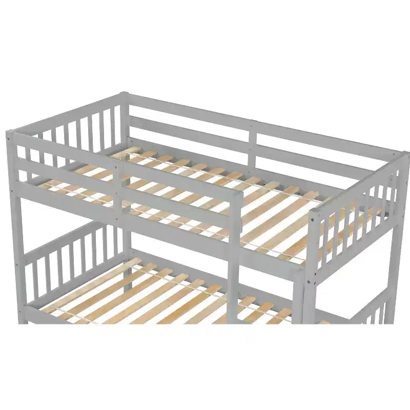 Lit superposé jumeau sur jumeau avec lit gigogne, en bois d'hévéa massif, convertible en deux lits jumeaux, échelle et barrières de sécurité, design peu encombrant