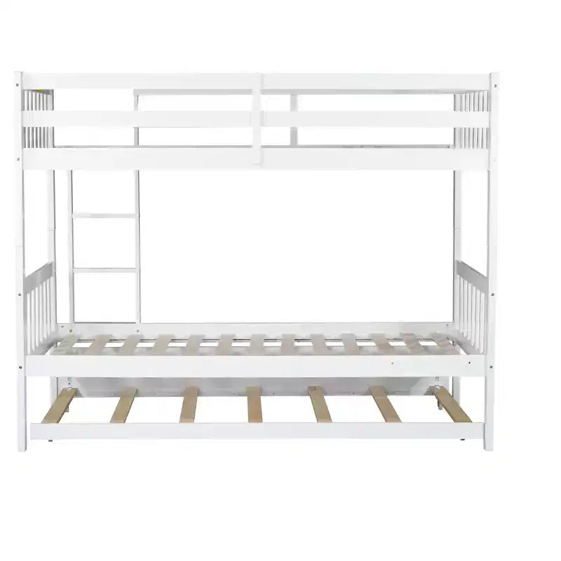Lit superposé jumeau sur jumeau avec lit gigogne, en bois d'hévéa massif, convertible en deux lits jumeaux, échelle et barrières de sécurité, design peu encombrant