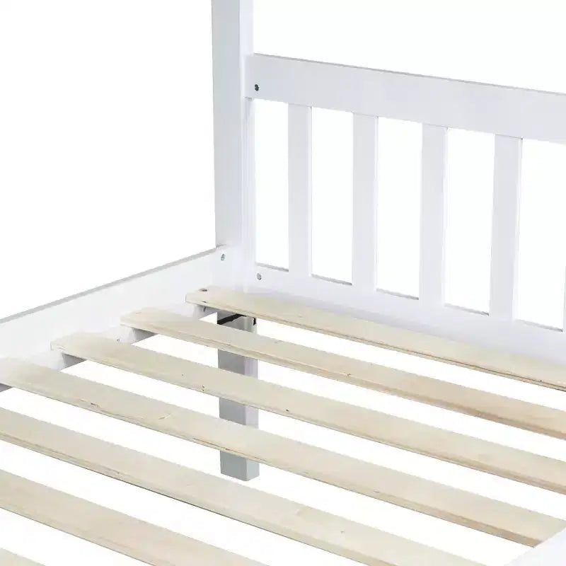 Lit superposé jumeau sur jumeau avec lit gigogne, en bois d'hévéa massif, convertible en deux lits jumeaux, échelle et barrières de sécurité, design peu encombrant
