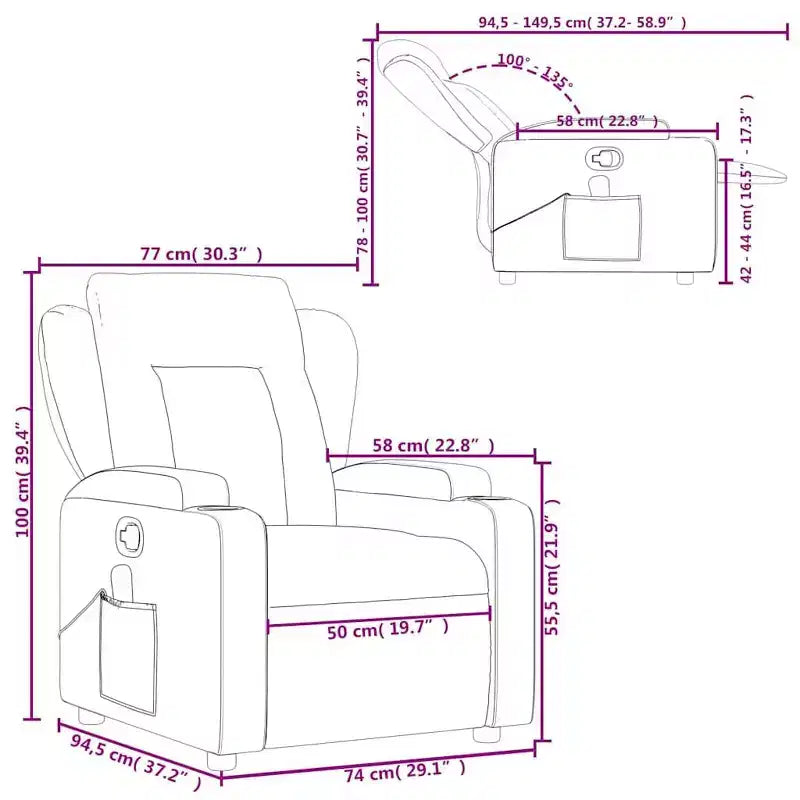 Fauteuil Inclinable Massant Tissu Gris Foncé