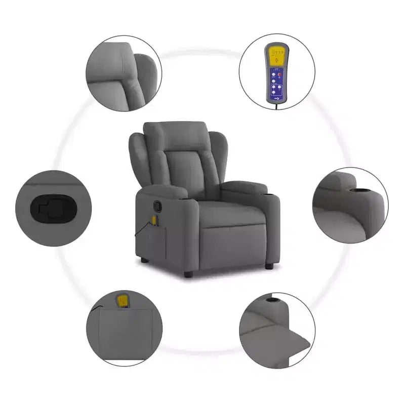 Fauteuil Inclinable Massant Tissu Gris Foncé