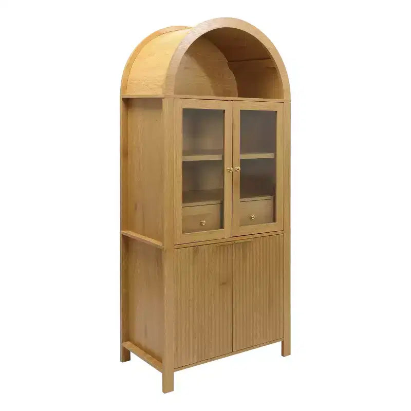 Garde-manger haut de cuisine de 180 cm avec portes vitrées, armoire de rangement autoportante pour cuisine, salle à manger ou salon