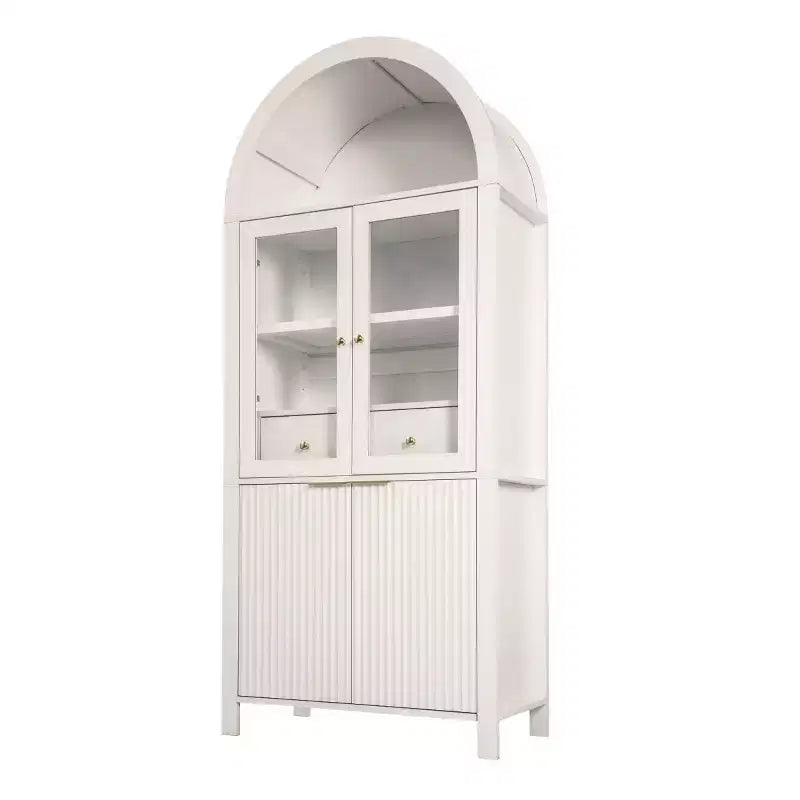 Garde-manger haut de cuisine de 180 cm avec portes vitrées, armoire de rangement autoportante pour cuisine, salle à manger ou salon
