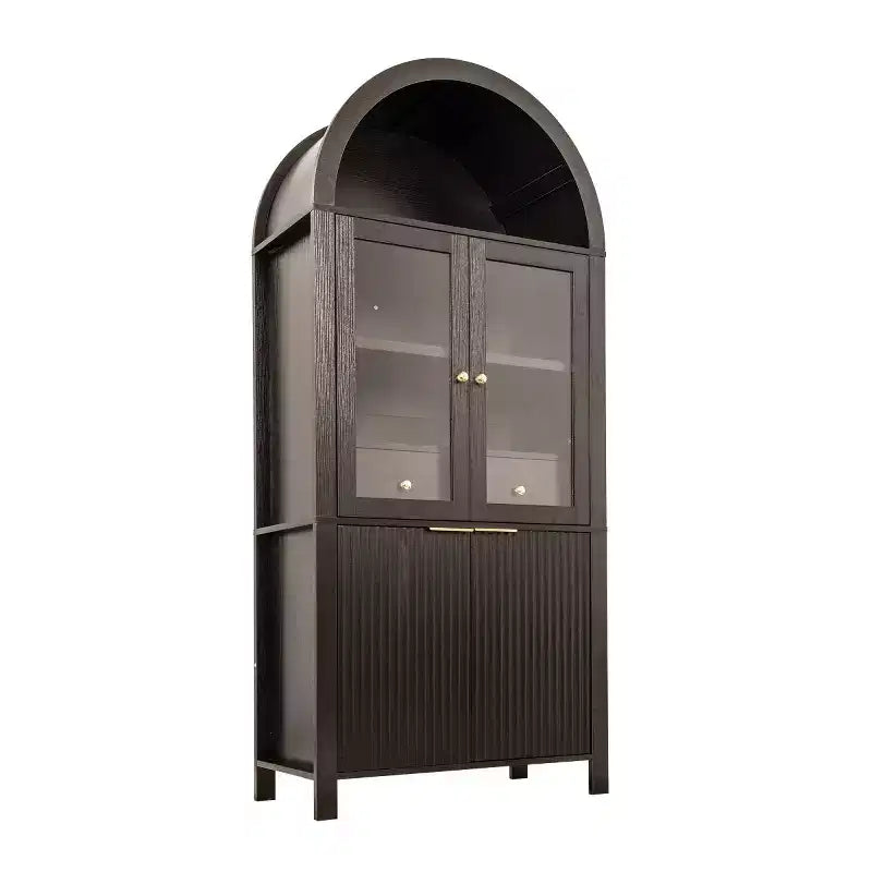 Garde-manger haut de cuisine de 180 cm avec portes vitrées, armoire de rangement autoportante pour cuisine, salle à manger ou salon