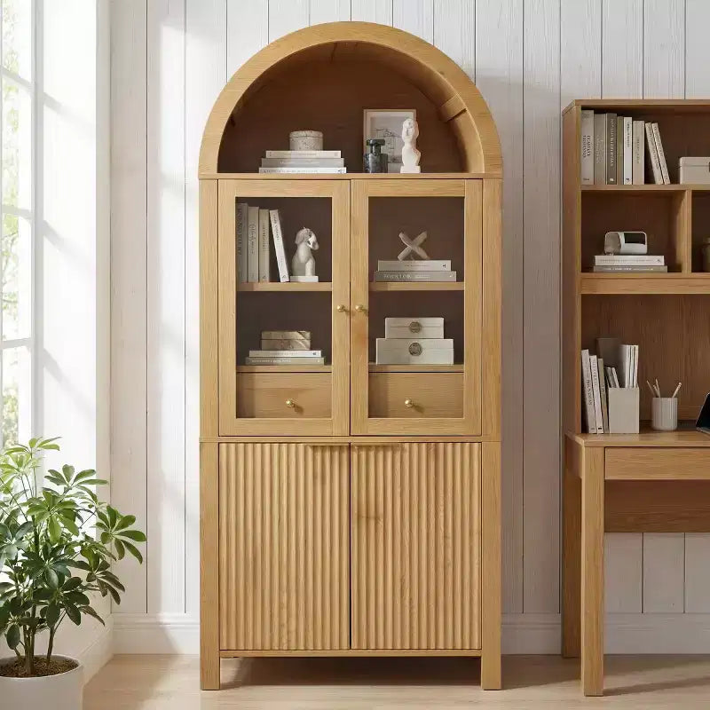 Garde-manger haut de cuisine de 180 cm avec portes vitrées, armoire de rangement autoportante pour cuisine, salle à manger ou salon