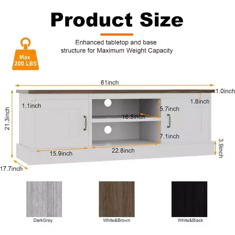 Meuble TV de style rustique pour téléviseurs de 65 pouces – Centre de divertissement avec placards de rangement – Grand espace de rangement organisé, pour salon et bureau