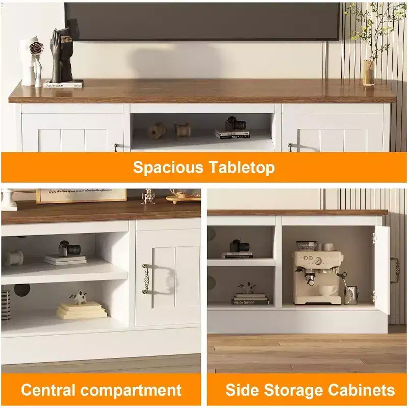 Meuble TV de style rustique pour téléviseurs de 65 pouces – Centre de divertissement avec placards de rangement – Grand espace de rangement organisé, pour salon et bureau