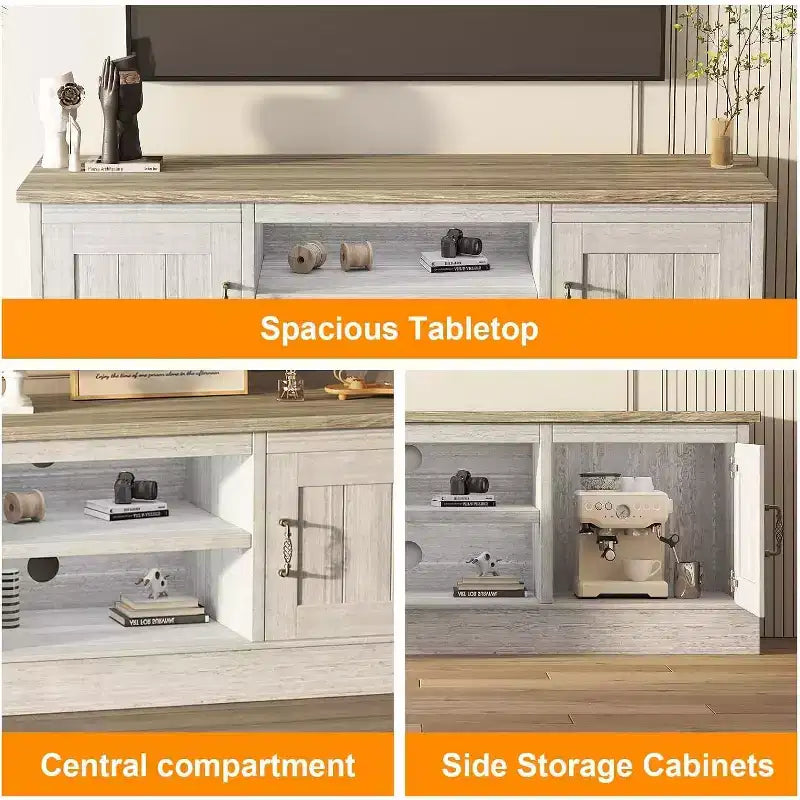 Meuble TV de style rustique pour téléviseurs de 65 pouces – Centre de divertissement avec placards de rangement – Grand espace de rangement organisé, pour salon et bureau