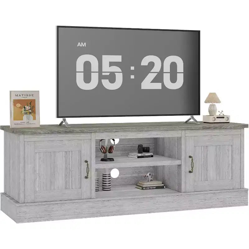 Meuble TV de style rustique pour téléviseurs de 65 pouces – Centre de divertissement avec placards de rangement – Grand espace de rangement organisé, pour salon et bureau