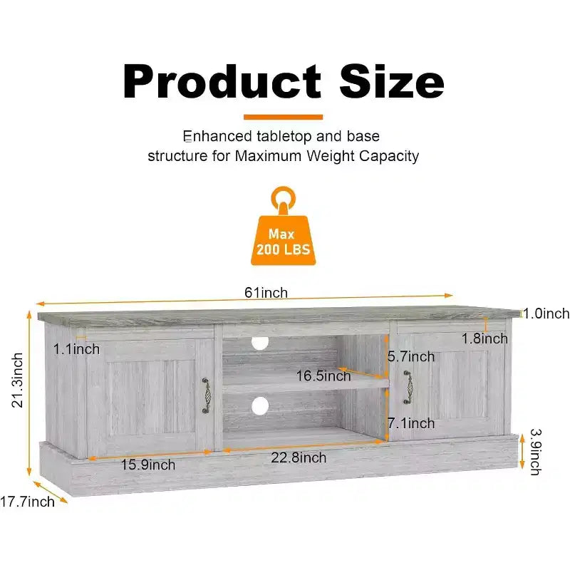 Meuble TV de style rustique pour téléviseurs de 65 pouces – Centre de divertissement avec placards de rangement – Grand espace de rangement organisé, pour salon et bureau