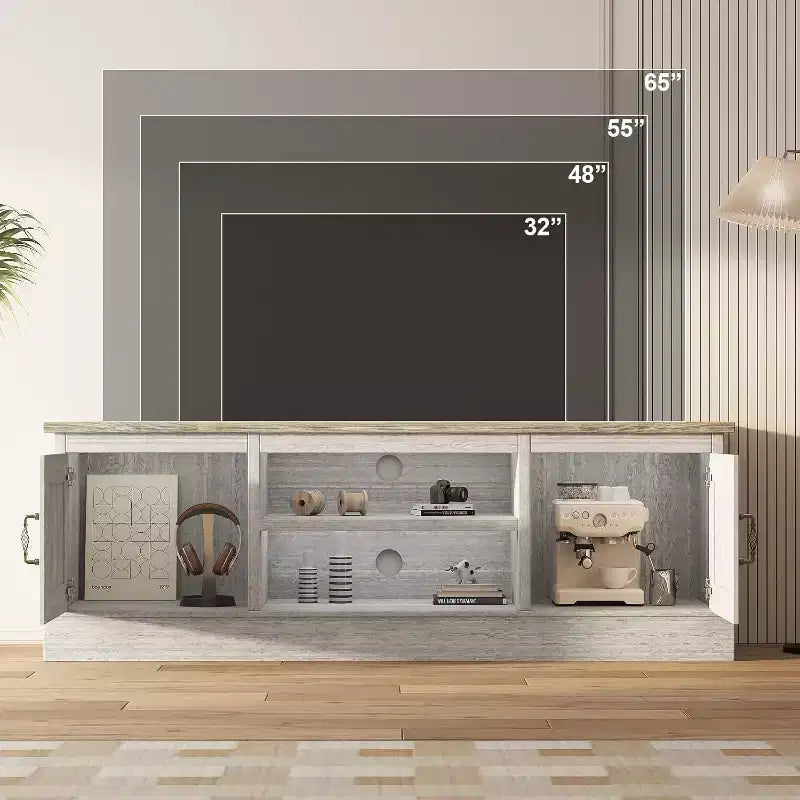 Farmhouse TV Stand for 65 Inch TVs Entertainment Center with Storage Cabinets - Ample Organized Storage, for Living Room Office