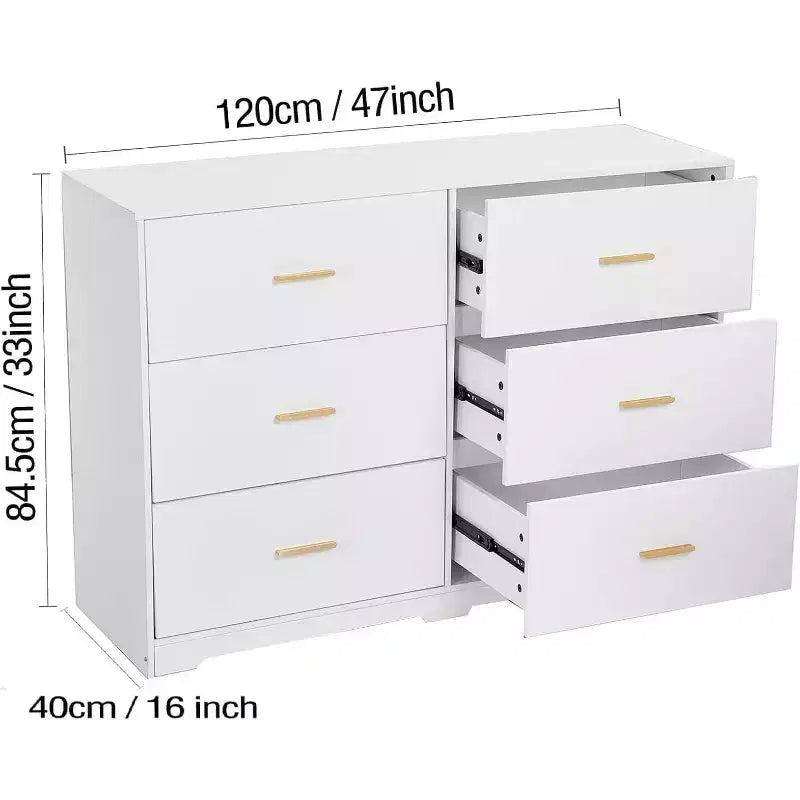 Commode de chambre, commode moderne à 6 tiroirs pour chambre à coucher, grand buffet de rangement en bois avec poignée en métal pour entrée, couloir
