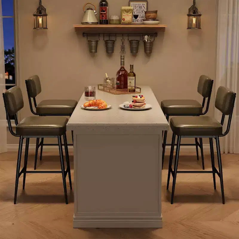 Lot de 2 tabourets de bar, tabourets de bar de 66 cm en similicuir avec dossier, pieds en métal, chaises de bar modernes rembourrées