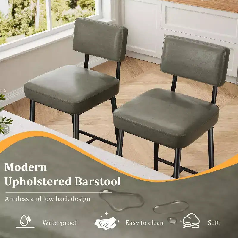 Lot de 2 tabourets de bar, tabourets de bar de 66 cm en similicuir avec dossier, pieds en métal, chaises de bar modernes rembourrées