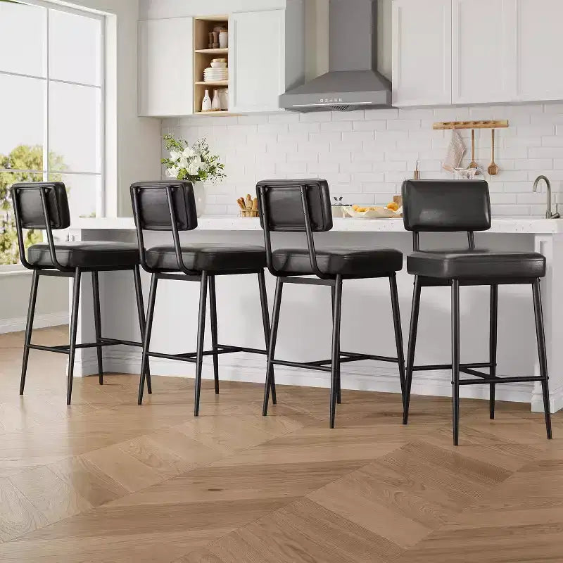 Lot de 2 tabourets de bar, tabourets de bar de 66 cm en similicuir avec dossier, pieds en métal, chaises de bar modernes rembourrées