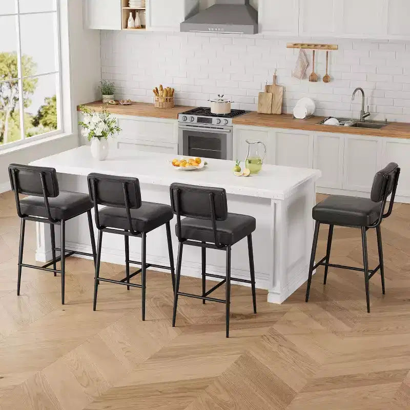 Lot de 2 tabourets de bar, tabourets de bar de 66 cm en similicuir avec dossier, pieds en métal, chaises de bar modernes rembourrées