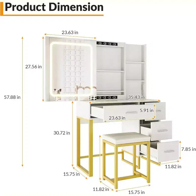 Table de maquillage avec miroir et lumières, Coiffeuse de maquillage, 3 modes de couleur, avec prise de courant, Coiffeuse moderne