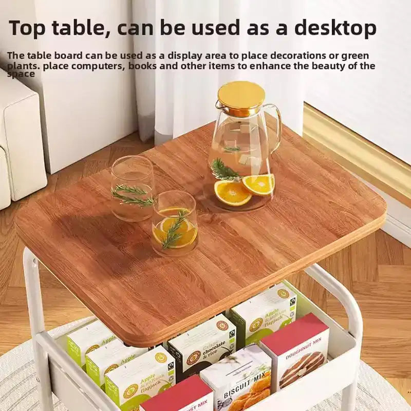 Chariot de rangement à 3 niveaux avec plateau en bois, Chariot de service avec roulettes verrouillables, Desserte de rangement polyvalente
