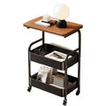 3-Tier Rolling Cart w/Wooden Tabletop, Utility Cart w/Lockable Wheels, Multipurpose Storage Organizer Trolley