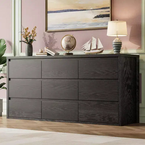 9 Drawer Dresser for Bedroom, 58W Wooden Chest of Drawers, Double Drawer TV Stand, Clothes Storage Organizer for Closet Hallway Bedroom