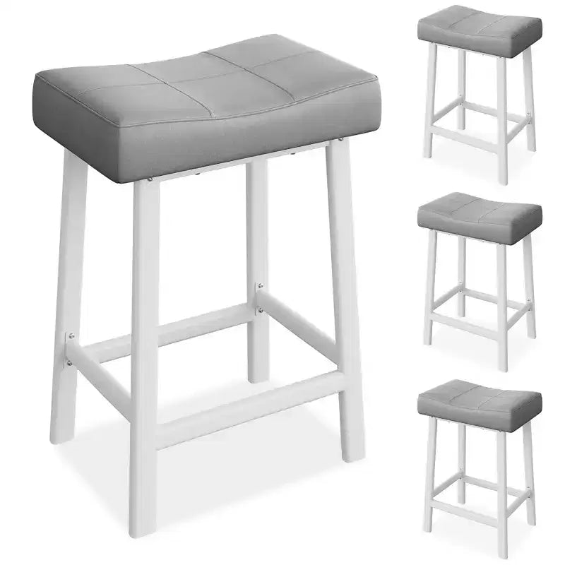 Lot de 2 tabourets de bar en cuir PU | Tabourets de comptoir de 61 cm avec sièges épais en forme de selle et cadre en métal robuste pour îlot de cuisine, bar de petit-déjeuner