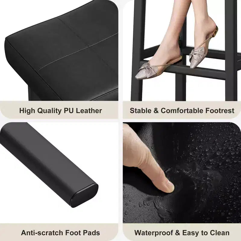 Lot de 2 tabourets de bar en cuir PU | Tabourets de comptoir de 61 cm avec sièges épais en forme de selle et cadre en métal robuste pour îlot de cuisine, bar de petit-déjeuner