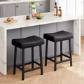 Set of 2 PU Leather Bar Stools | 24 Counter Height Stools with Thick Saddle Seats & Heavy Duty Metal Frame for Kitchen Island, Breakfast Bar